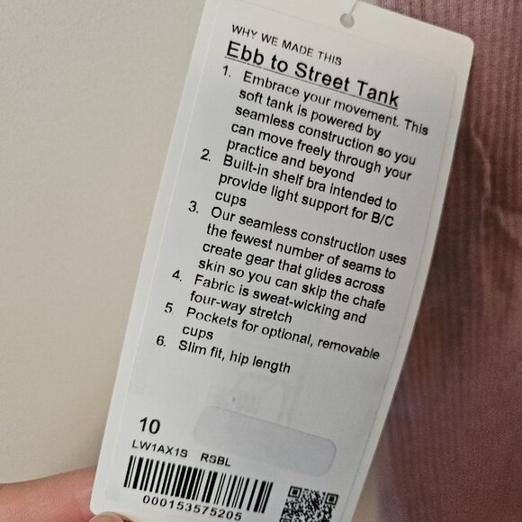 Lululemon Ebb to Street Tank Top B/C Cup NWT Size 10 Rose Blush - Picture 4 of 5